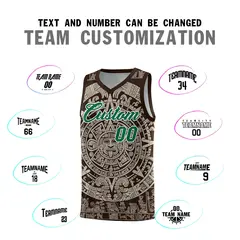 Brown Light Khaki Aztec Sun Stone Graffiti Drapable Basketball Jersey 4