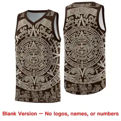 Brown Light Khaki Aztec Sun Stone Graffiti Drapable Basketball Jersey 6