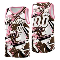 Brown Light Pink Abstract Graffiti Uniform Basketball Jersey 1