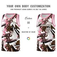 Brown Light Pink Abstract Graffiti Uniform Basketball Jersey 3