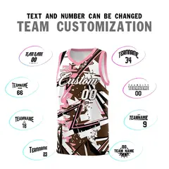 Brown Light Pink Abstract Graffiti Uniform Basketball Jersey 4