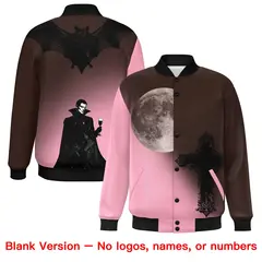 Brown Light Pink Black Halloween Skeleton Graffiti Varsity Jacket 8