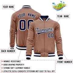 Brown Navy Full-Zip Varsity Letterman Baseball Jacket 4