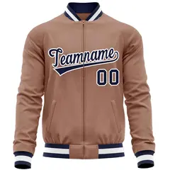 Brown Navy Full-Zip Varsity Letterman Baseball Jacket 5