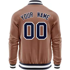 Brown Navy Full-Zip Varsity Letterman Baseball Jacket 6