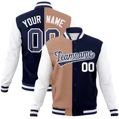 Brown Navy Two Tone Split Full-Snap Varsity Letterman Jacket 1