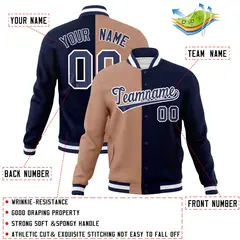 Brown Navy Two Tone Split Full-Snap Varsity Letterman Jacket 4