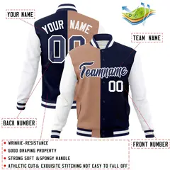 Brown Navy Two Tone Split Full-Snap Varsity Letterman Jacket 4