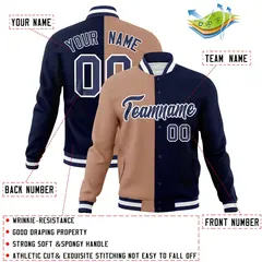 Brown Navy Two Tone Split Full-Snap Varsity Letterman Jacket 4
