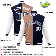 Brown Navy Two Tone Split Full-Snap Varsity Letterman Jacket 4