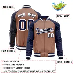 Brown Navy Varsity Full-Zip Raglan Sleeves Letterman Baseball Jacket 4