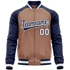 Brown Navy Varsity Full-Zip Raglan Sleeves Letterman Baseball Jacket 5