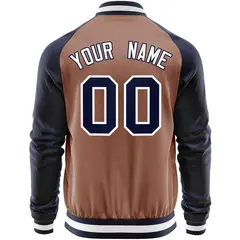 Brown Navy Varsity Full-Zip Raglan Sleeves Letterman Baseball Jacket 6