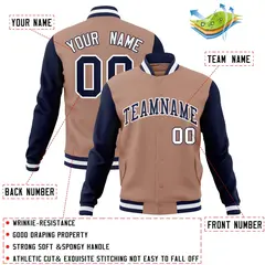 Brown Navy-White Raglan Varsity Full-Snap Letterman Jacket 4