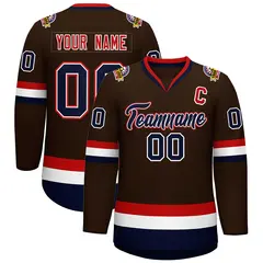 Brown Navy White-Red Classic Hockey Jersey 1