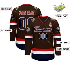 Brown Navy White-Red Classic Hockey Jersey 2