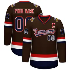 Brown Navy White-Red Classic Hockey Jersey 1