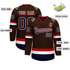 Brown Navy White-Red Classic Hockey Jersey 2