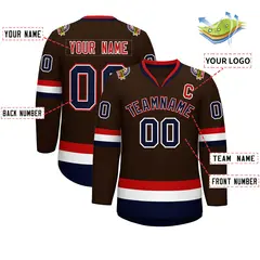 Brown Navy White-Red Classic Hockey Jersey 2
