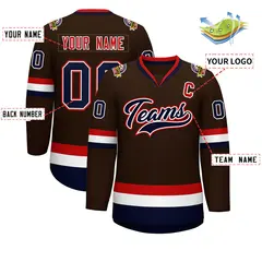 Brown Navy White-Red Classic Hockey Jersey 2