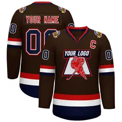 Brown Navy White-Red Classic Hockey Jersey 1