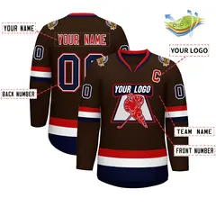 Brown Navy White-Red Classic Hockey Jersey 2
