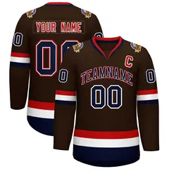 Brown Navy White-Red Classic Hockey Jersey 1