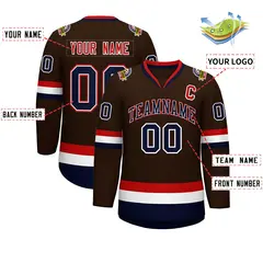 Brown Navy White-Red Classic Hockey Jersey 2