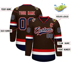 Brown Navy White-Red Classic Hockey Jersey 2