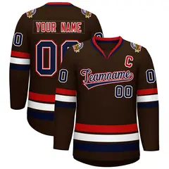 Brown Navy White-Red Classic Hockey Jersey 1