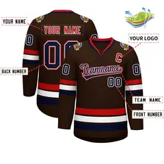 Brown Navy White-Red Classic Hockey Jersey 2
