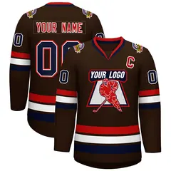 Brown Navy White-Red Classic Hockey Jersey 1