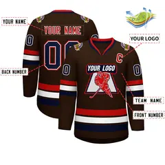 Brown Navy White-Red Classic Hockey Jersey 2