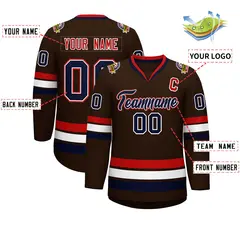 Brown Navy White-Red Classic Hockey Jersey 2