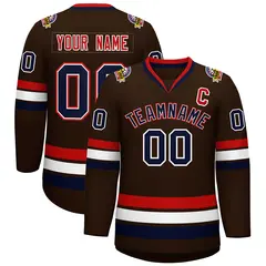 Brown Navy White-Red Classic Hockey Jersey 1