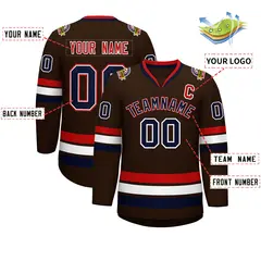 Brown Navy White-Red Classic Hockey Jersey 2