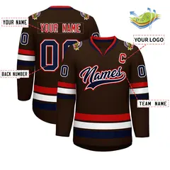 Brown Navy White-Red Classic Hockey Jersey 2