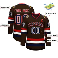 Brown Navy White-Red Classic Hockey Jersey 2