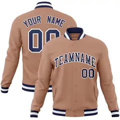 Brown Navy-White Varsity Full-Snap Letterman Jacket