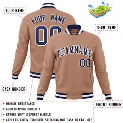 Brown Navy-White Varsity Full-Snap Letterman Jacket 4