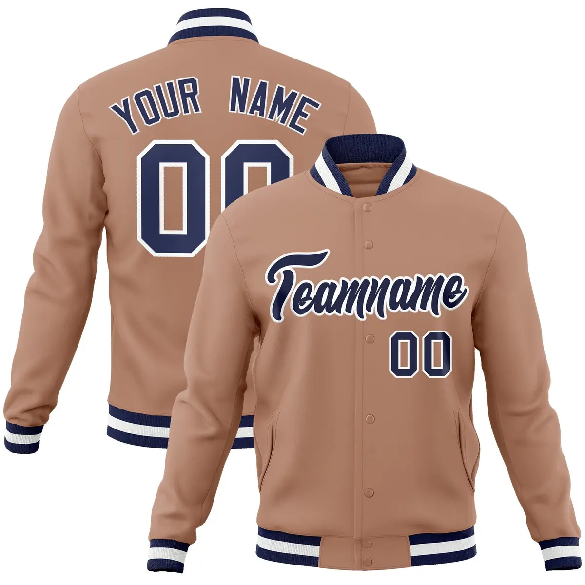 Brown Navy-White Varsity Full-Snap Letterman Jacket
