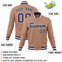 Brown Navy-White Varsity Full-Snap Letterman Jacket 4