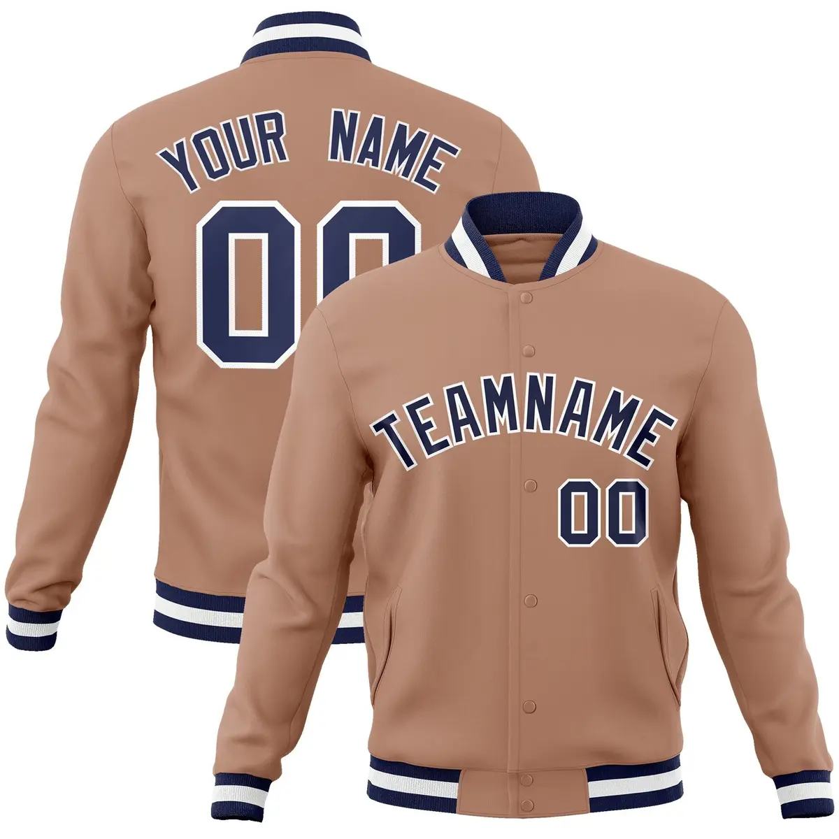 Brown Navy-White Varsity Full-Snap Letterman Jacket