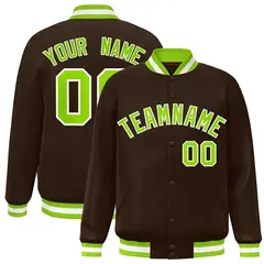 Brown Neon Green-White Varsity Full-Snap Letterman Jacket