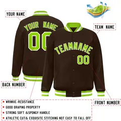 Brown Neon Green-White Varsity Full-Snap Letterman Jacket 2