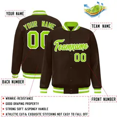 Brown Neon Green-White Varsity Full-Snap Letterman Jacket 2
