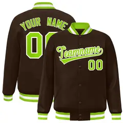 Brown Neon Green-White Varsity Full-Snap Letterman Jacket