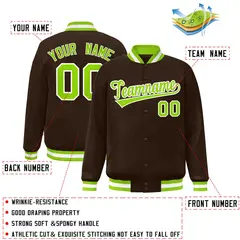 Brown Neon Green-White Varsity Full-Snap Letterman Jacket 2