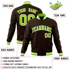 Brown Neon Green-White Varsity Full-Snap Letterman Jacket 4