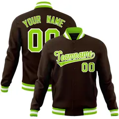 Brown Neon Green-White Varsity Full-Snap Letterman Jacket 1